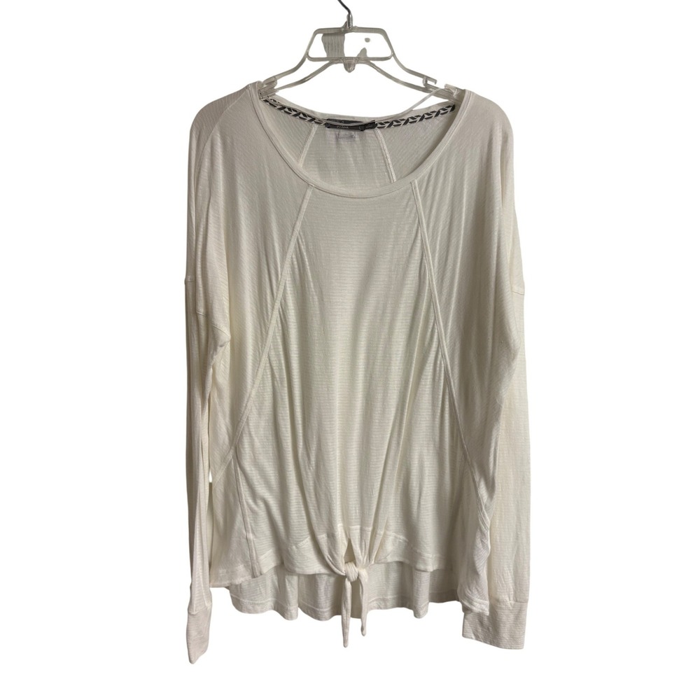 Prana Womens Long Sleeve Slubā Knit Front Tie Knot Top Cream Off White Large